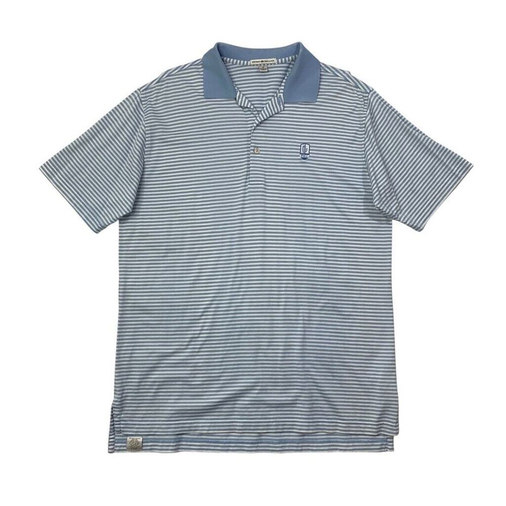Vintage Peter Millar Polo Shirt Mens M Copen Blue White Stripe Cotton Golf